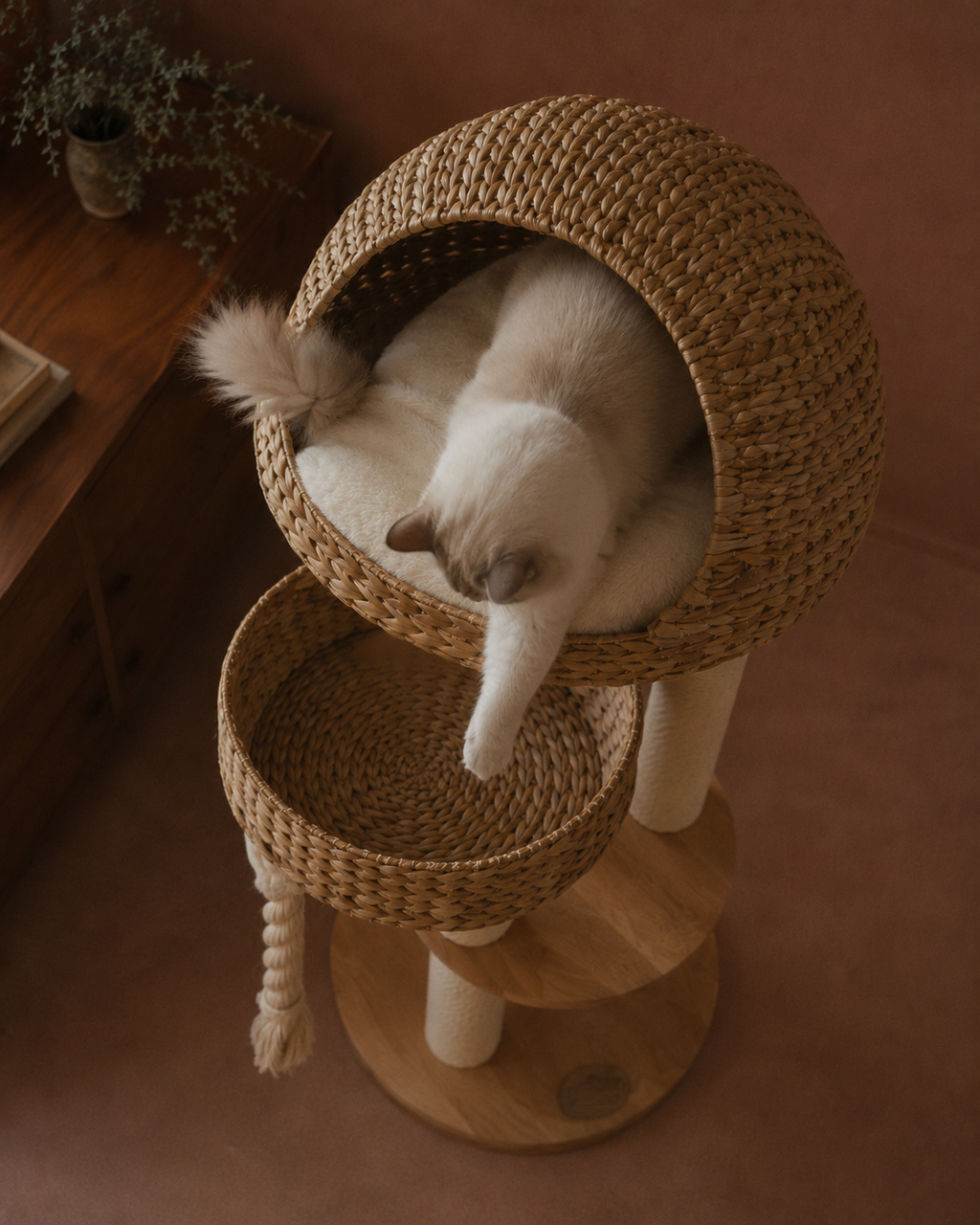 Luxury Wicker Cat Tree with Scratching Posts & Hideaway | The Fernby
