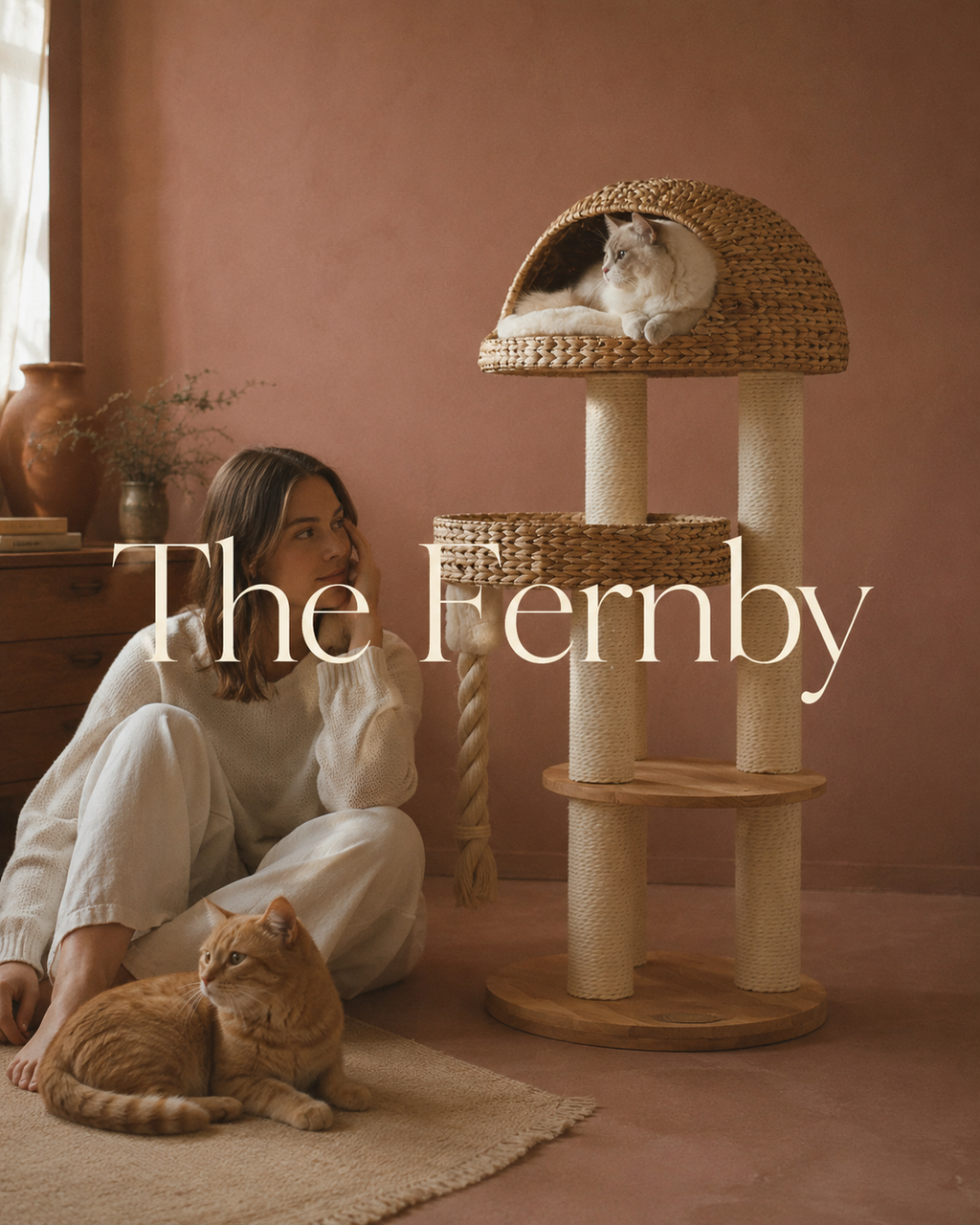 Luxury Wicker Cat Tree with Scratching Posts & Hideaway | The Fernby