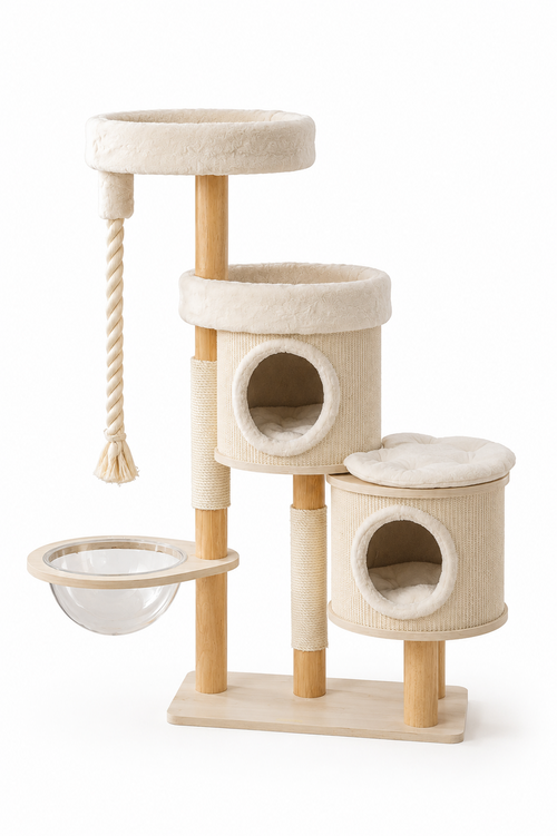 Luxury Hide & Sleep Cat Tree with Scratching Posts & Acrylic Hammock | The Fernby