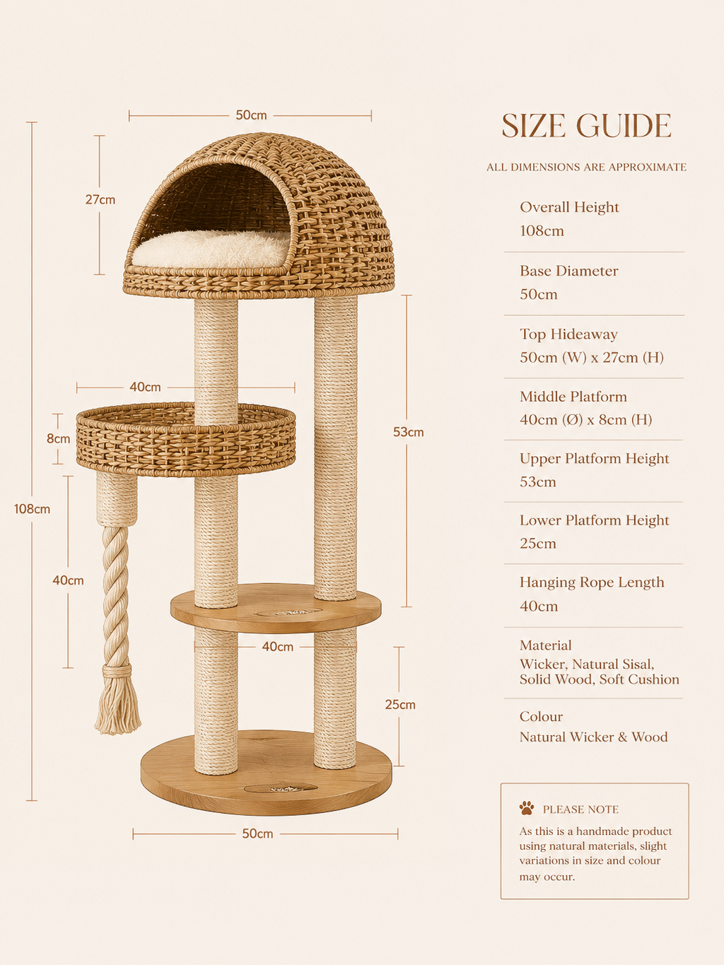 Luxury Wicker Cat Tree with Scratching Posts & Hideaway | The Fernby