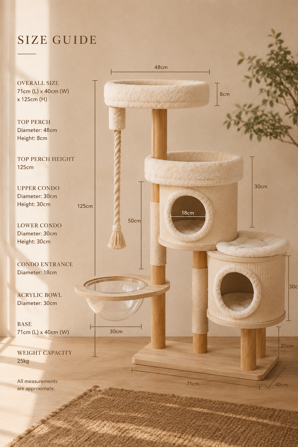 Luxury Hide & Sleep Cat Tree with Scratching Posts & Acrylic Hammock | The Fernby