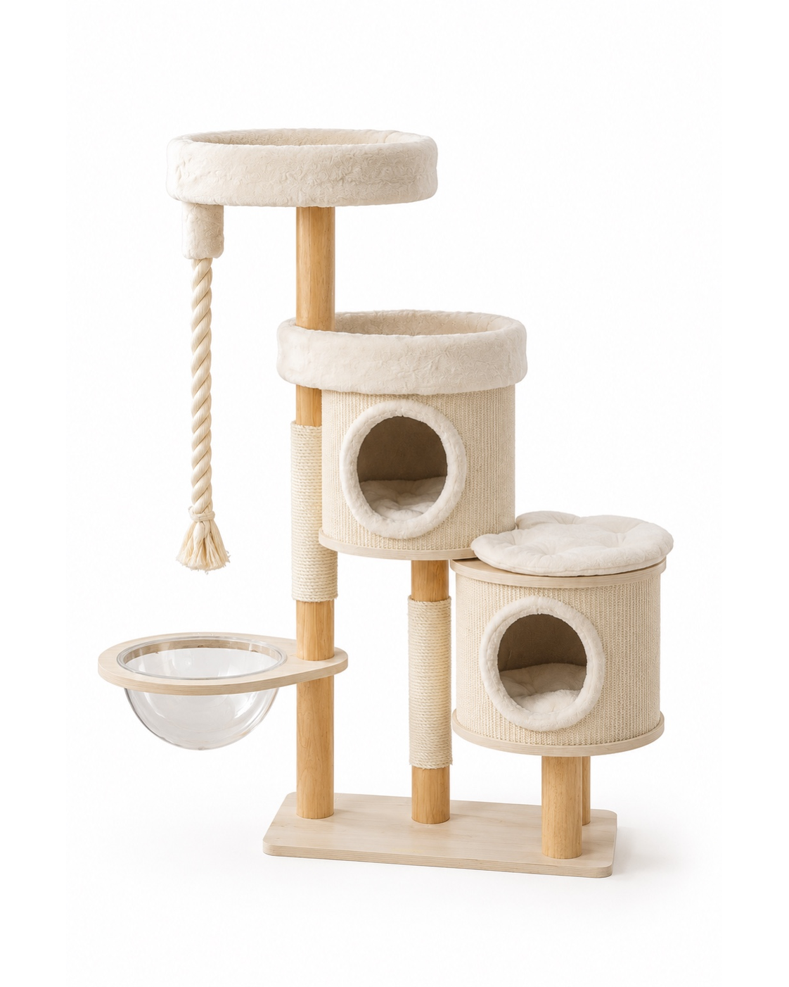 Luxury Hide & Sleep Cat Tree with Scratching Posts & Acrylic Hammock | The Fernby