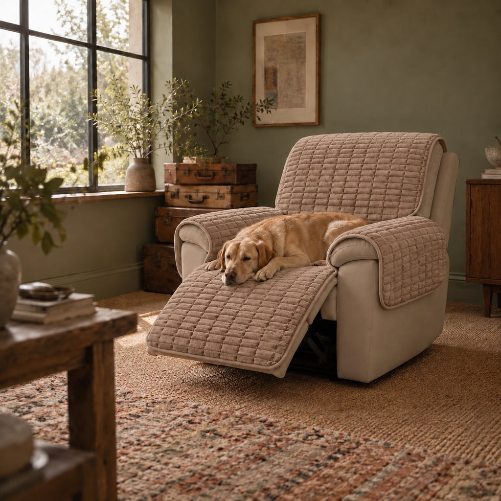 Aldwick pet recliner cover in light brown in use at home | The Fernby