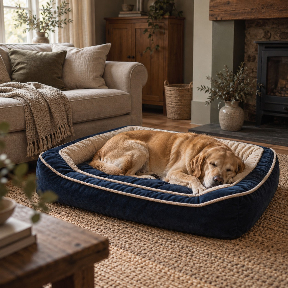 Arkle memory foam dog sofa bed in use at home | The Fernby