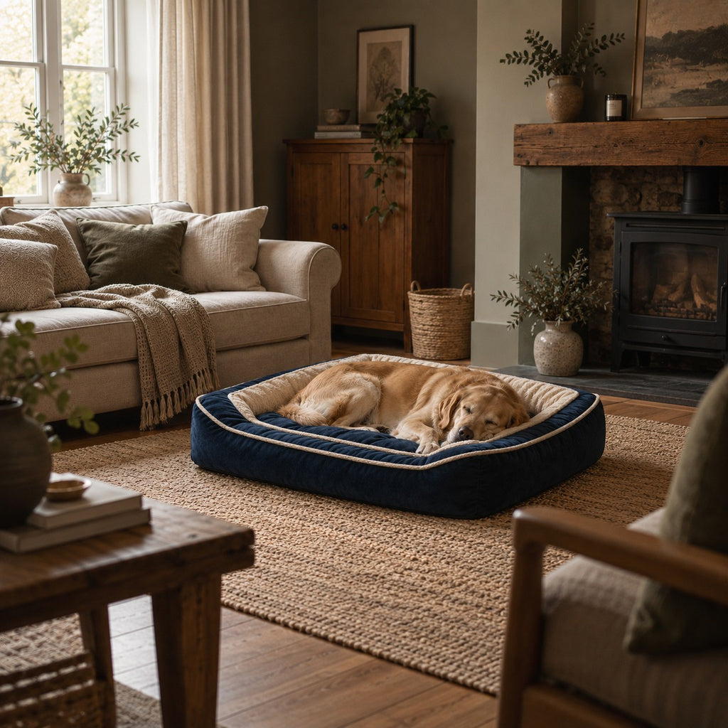 Arkle memory foam dog sofa bed in use at home | The Fernby