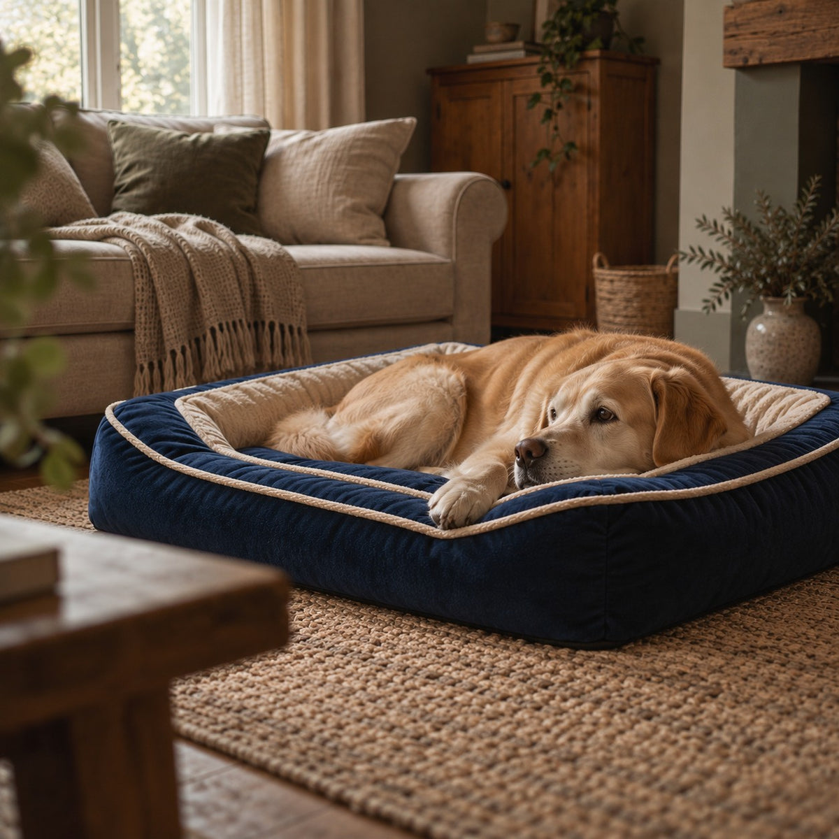 Arkle memory foam dog sofa bed in use at home | The Fernby