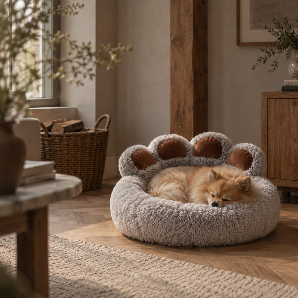 Burrow paw donut dog bed in use at home | The Fernby