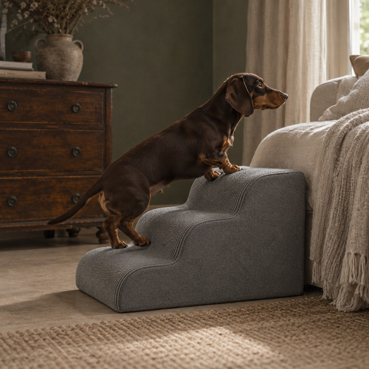 Gorse foldable pet stairs in use at home | The Fernby