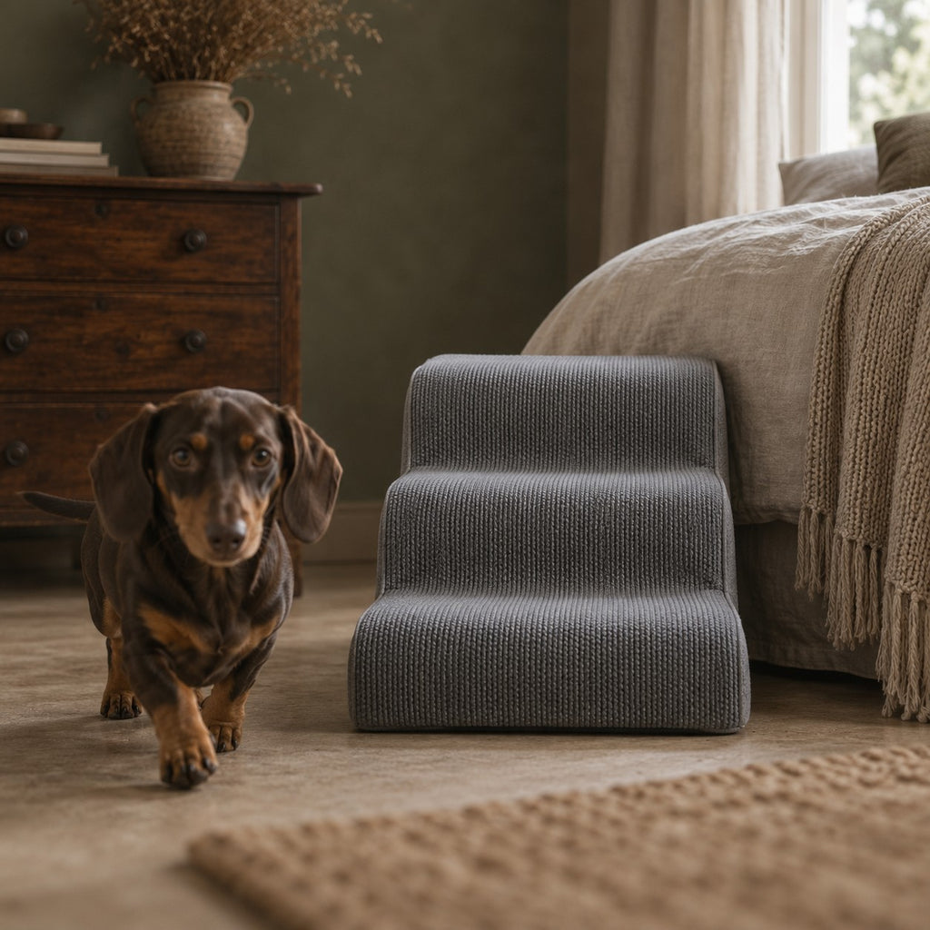 Gorse foldable pet stairs in use at home | The Fernby