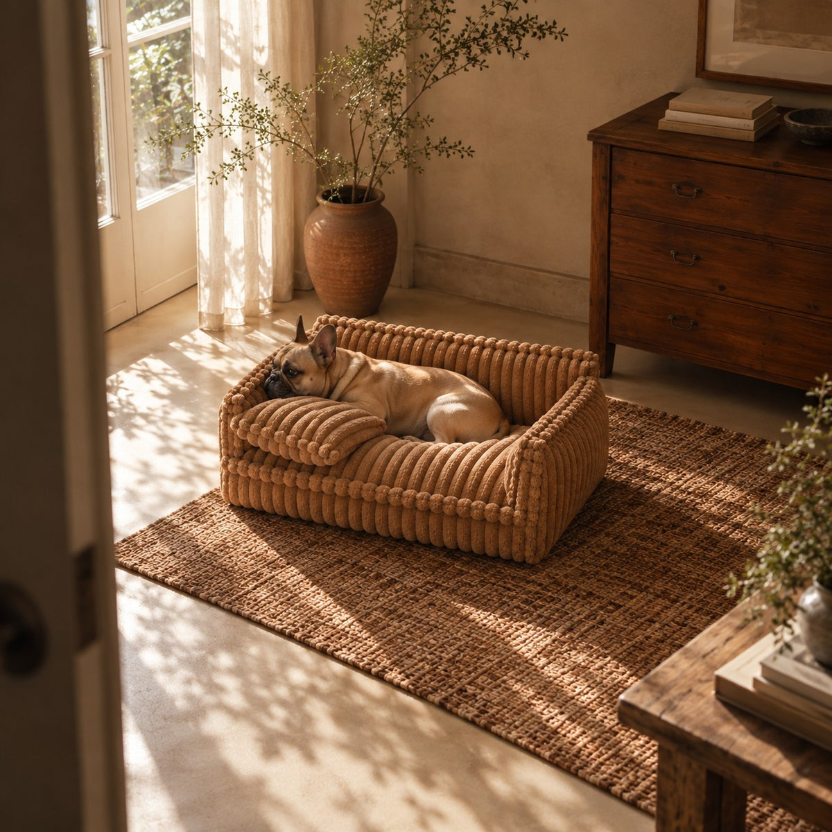 Grange padded dog sofa bed in use at home | The Fernby