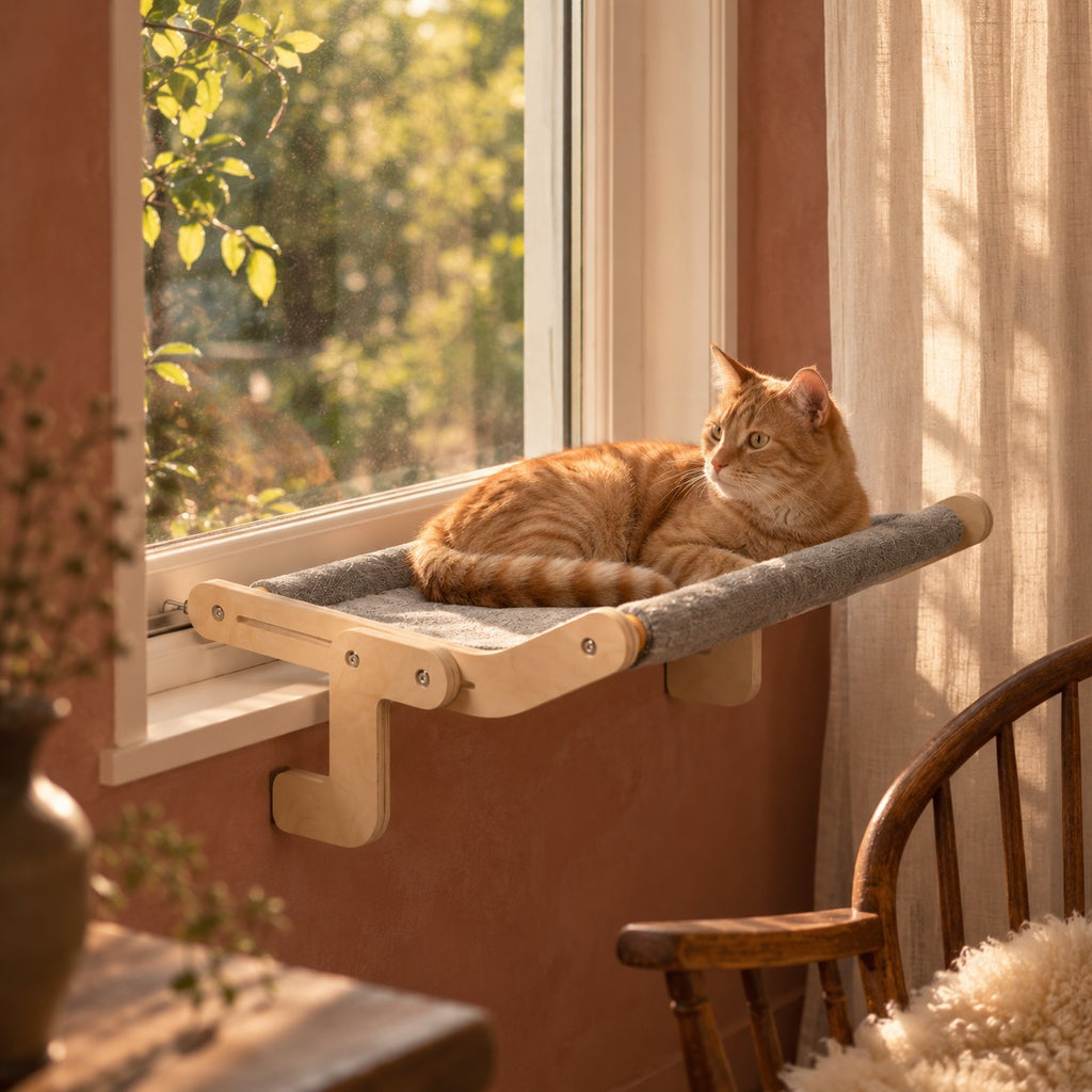 Merrow cat window hammock in use at a window | The Fernby