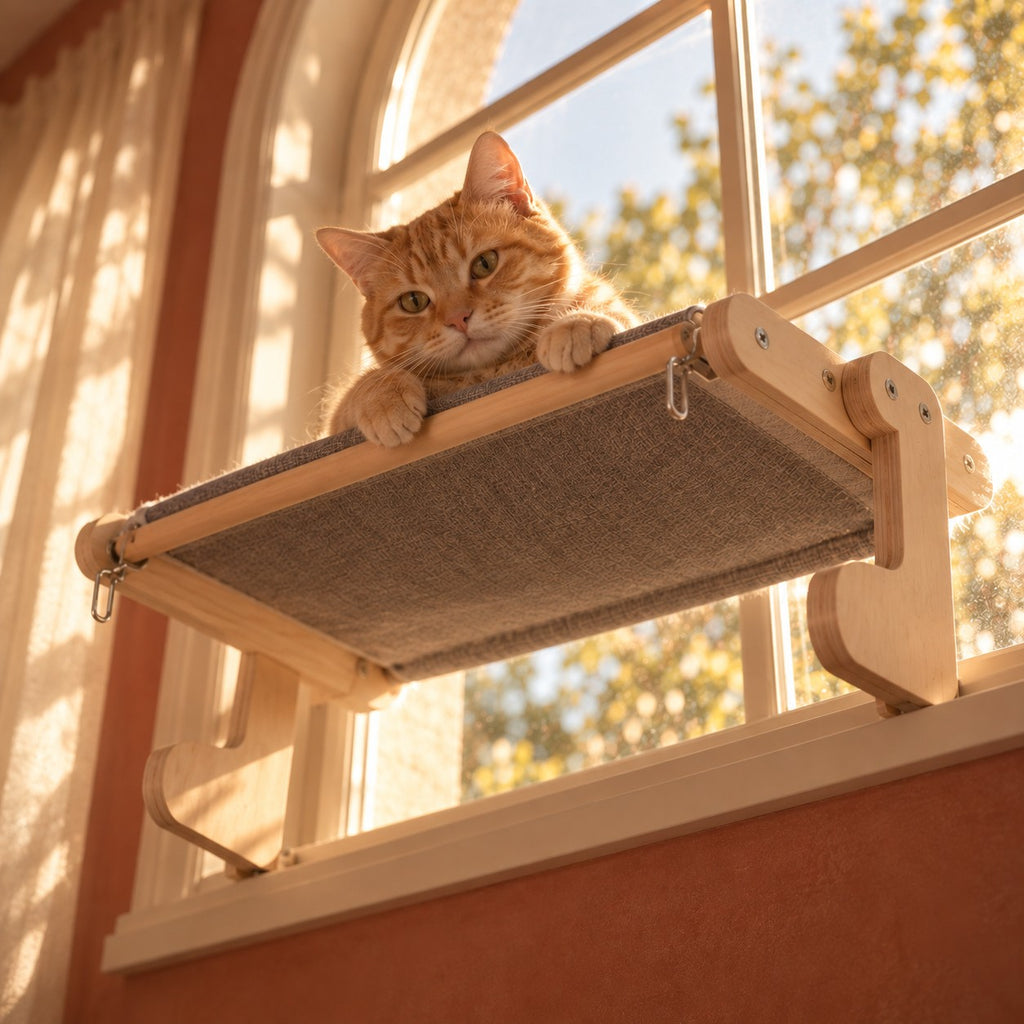 Merrow cat window hammock in use at a window | The Fernby