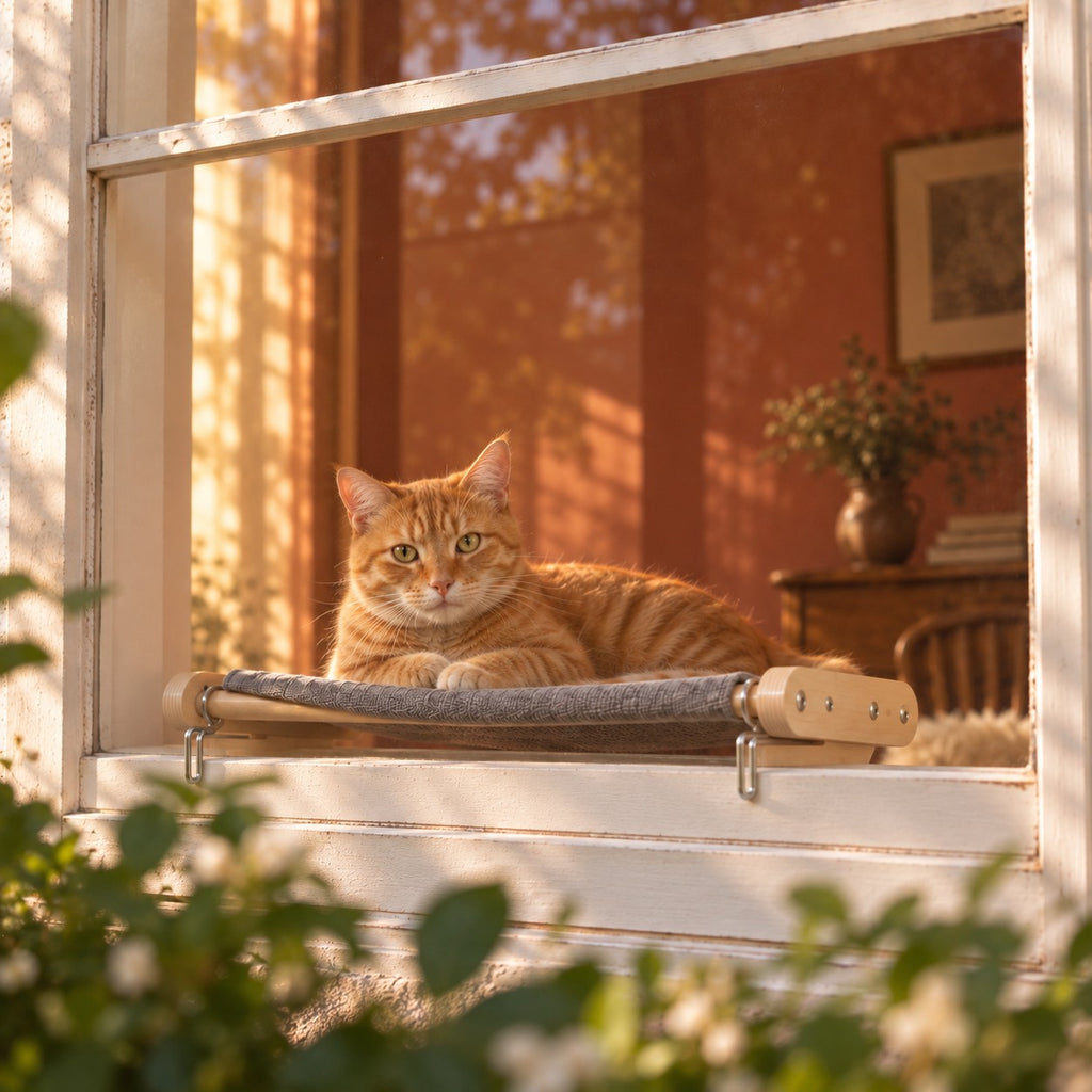 Merrow cat window hammock in use at a window | The Fernby
