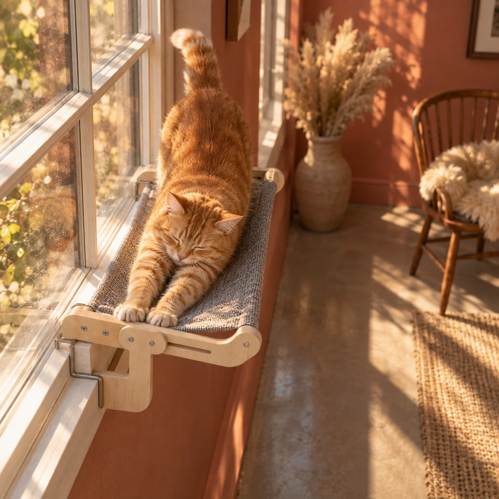 Merrow cat window hammock in use at a window | The Fernby