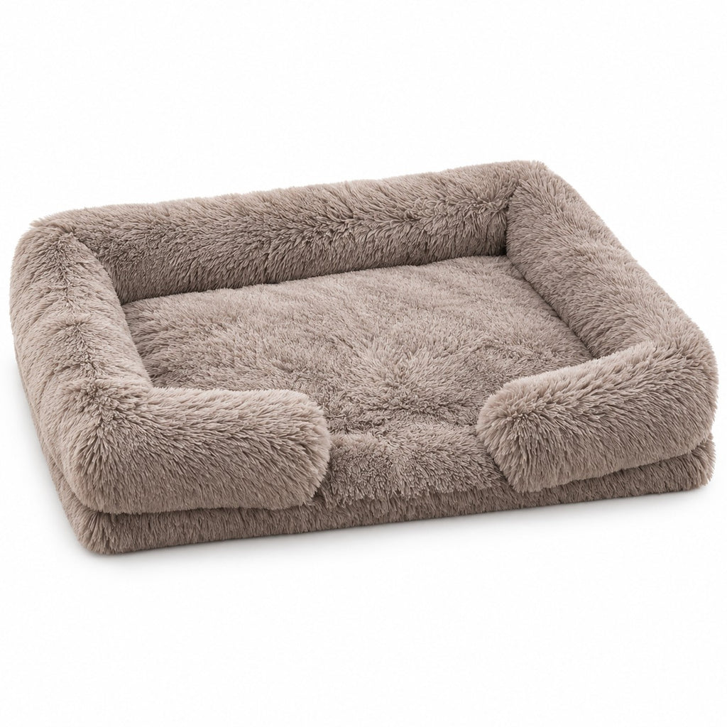 Ottery padded dog sofa bed in grey brown on a white background | The Fernby