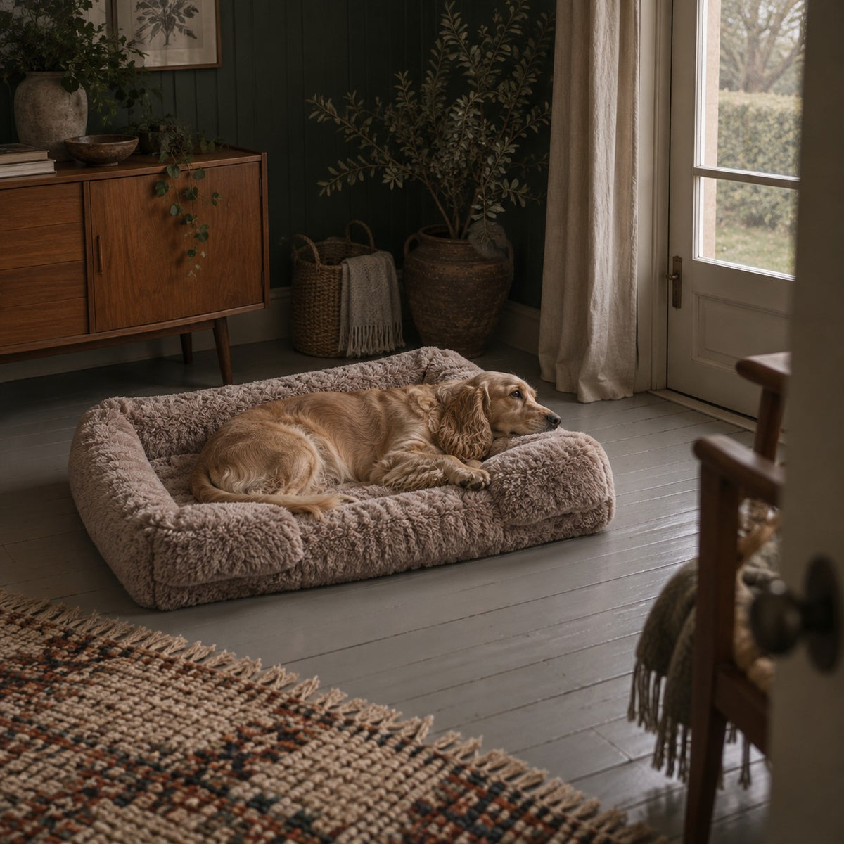 Ottery padded dog sofa bed in use at home | The Fernby