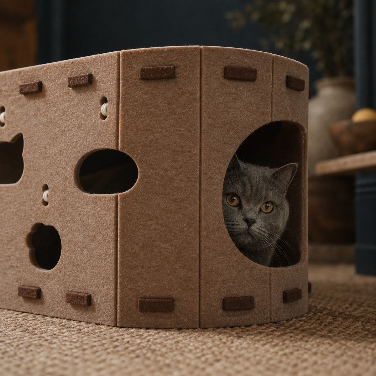 Quill felt cat hideout in use at home | The Fernby