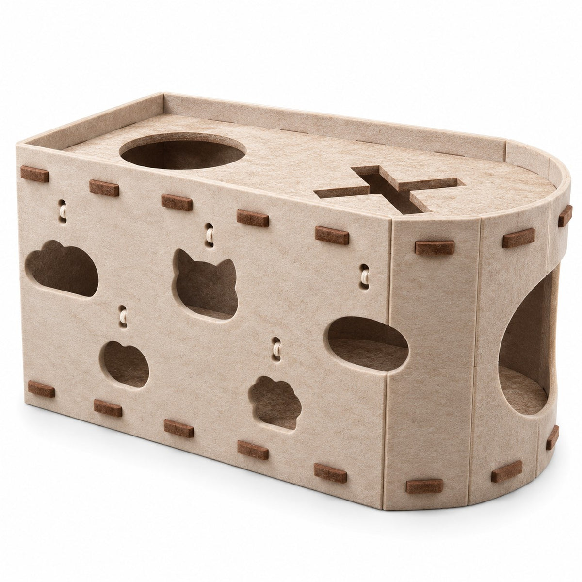 Quill felt cat hideout in beige on a white background | The Fernby