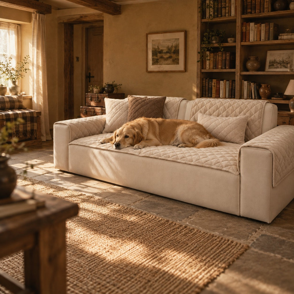 Sedge pet sofa cover in use on a sofa | The Fernby