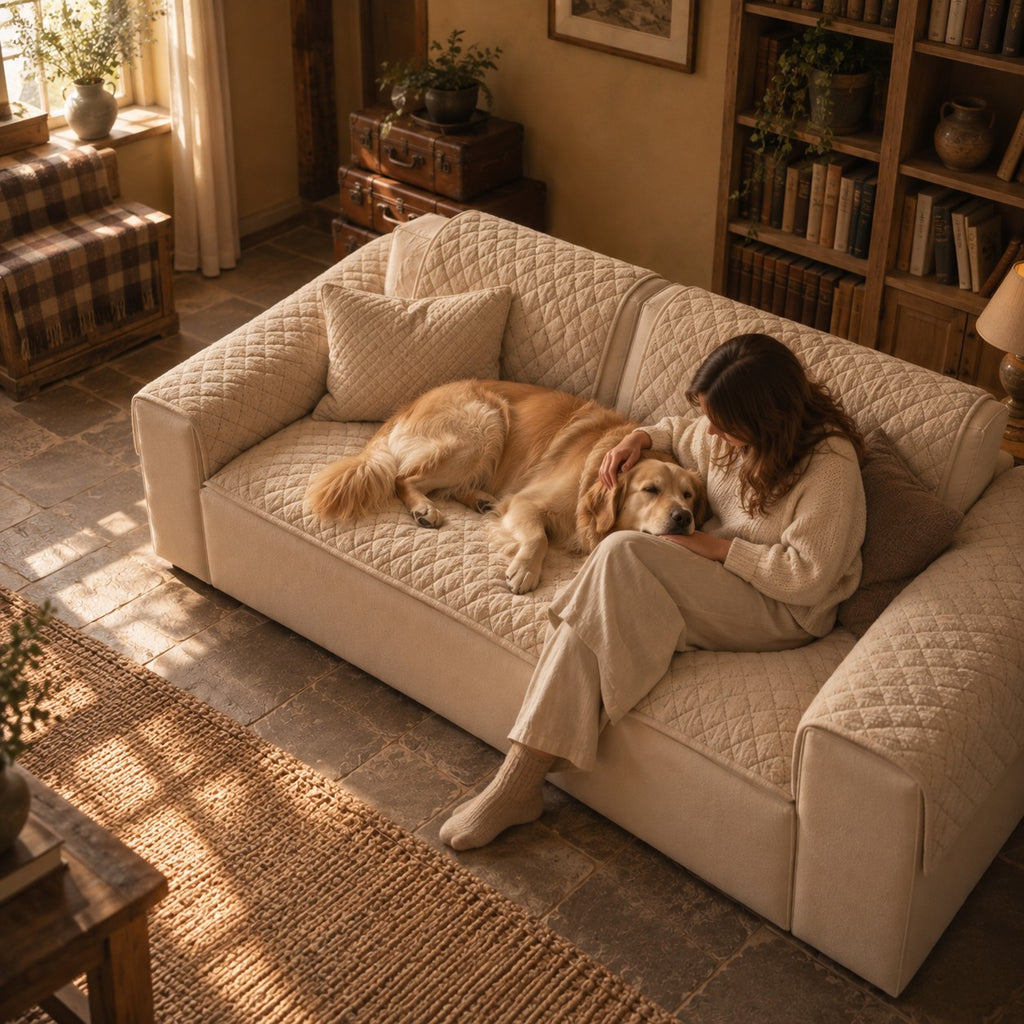 Sedge pet sofa cover in use on a sofa | The Fernby
