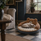 Sorrel bear-ear cat donut bed in coffee bear in use at home | The Fernby