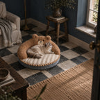 Sorrel bear-ear cat donut bed in coffee bear in use at home | The Fernby