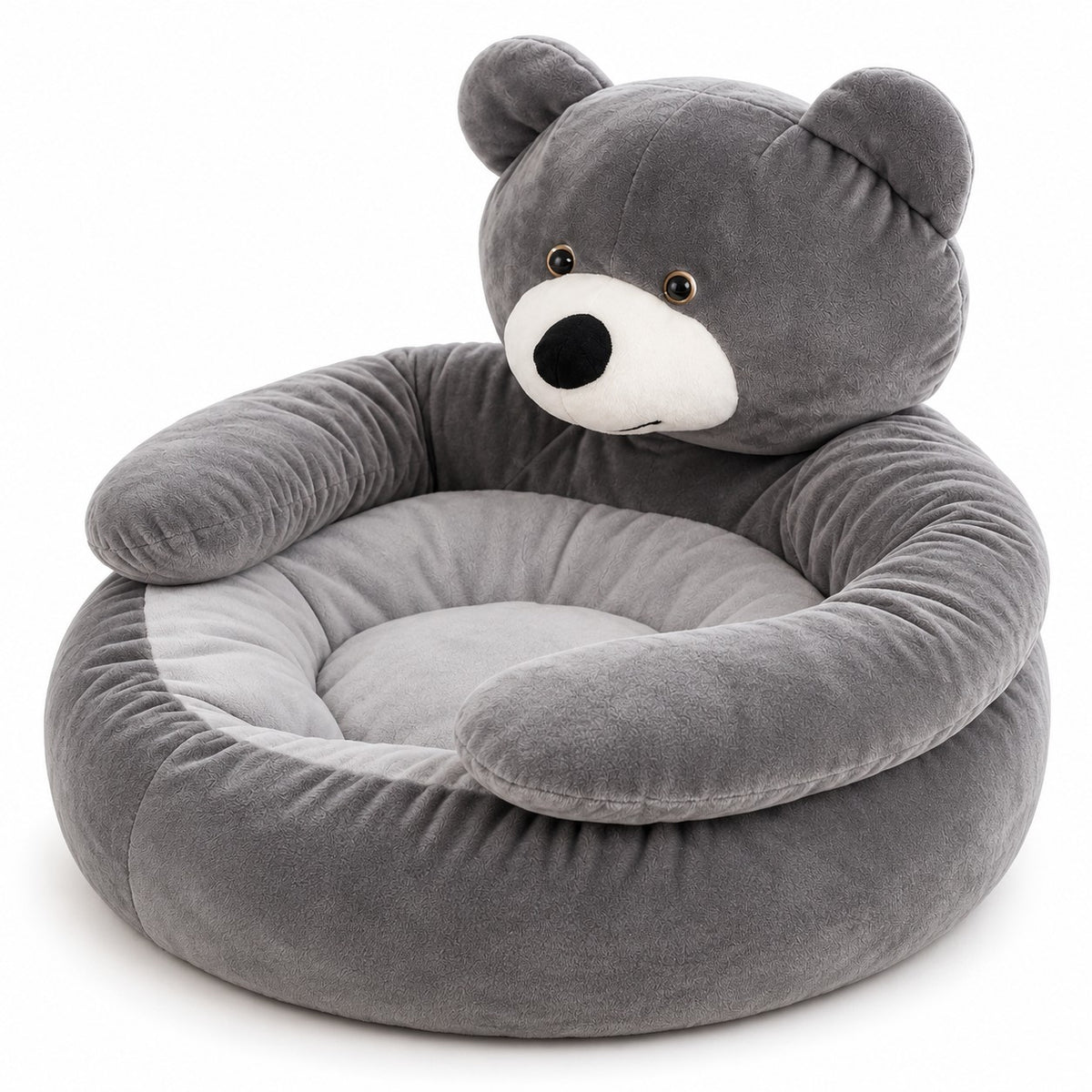 Tarn bear plush dog donut bed in grey on a white background | The Fernby