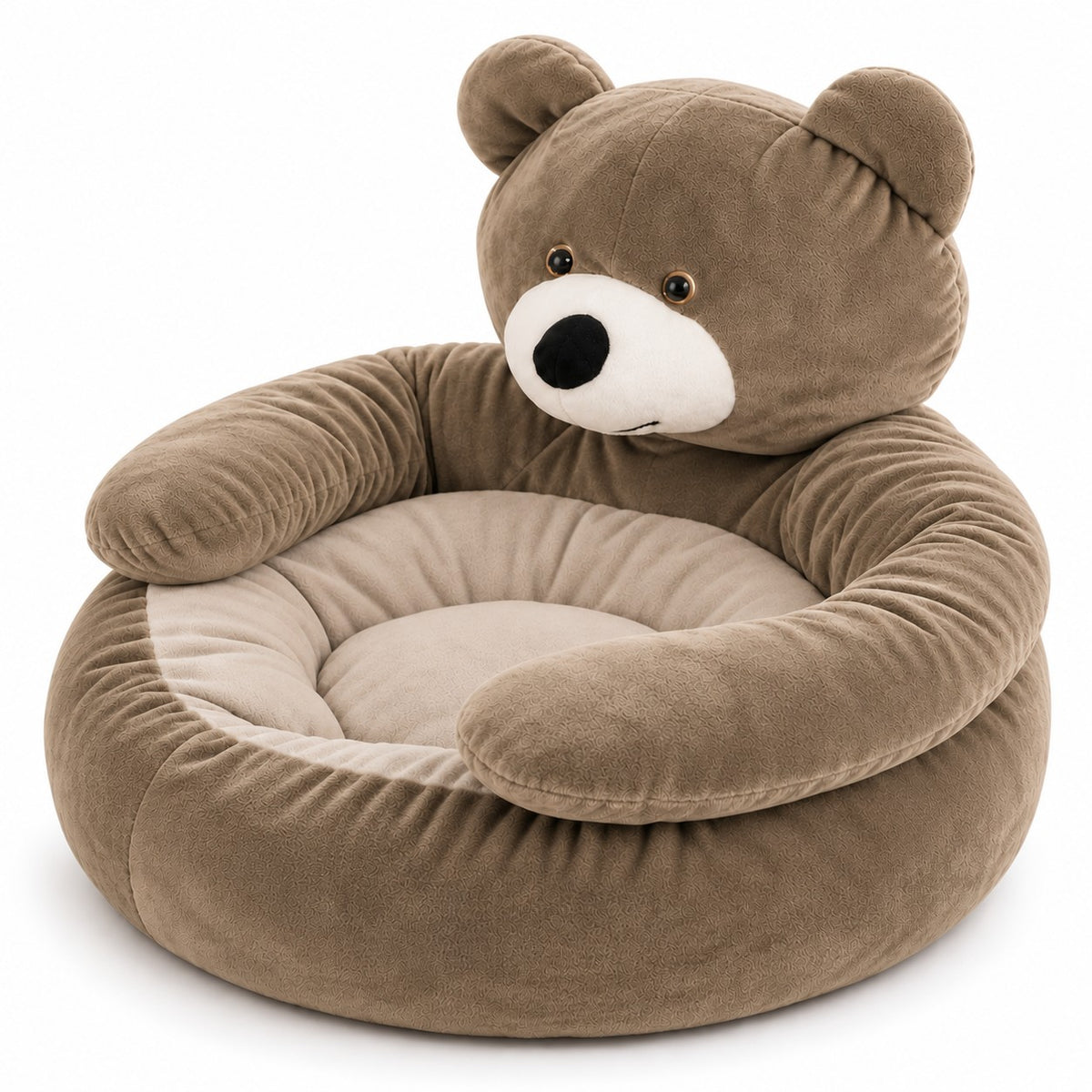 Tarn bear plush dog donut bed in khaki on a white background | The Fernby