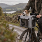 Tarset dog bike basket in grey in use | The Fernby