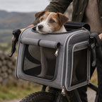 Tarset dog bike basket in grey in use | The Fernby