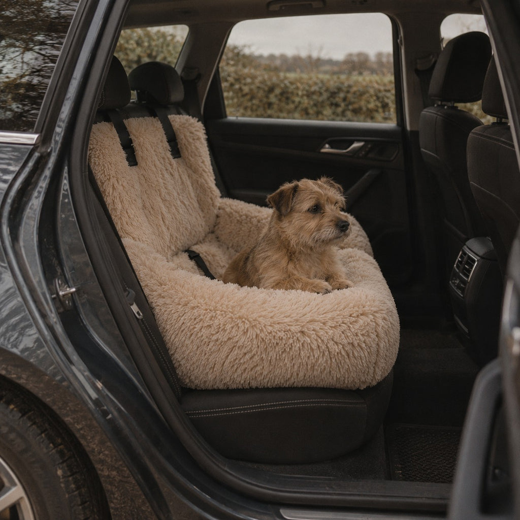 Verney raised dog car bed in use on a car back seat | The Fernby
