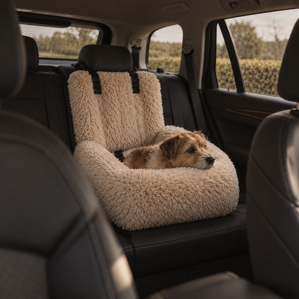Verney raised dog car bed in use on a car back seat | The Fernby