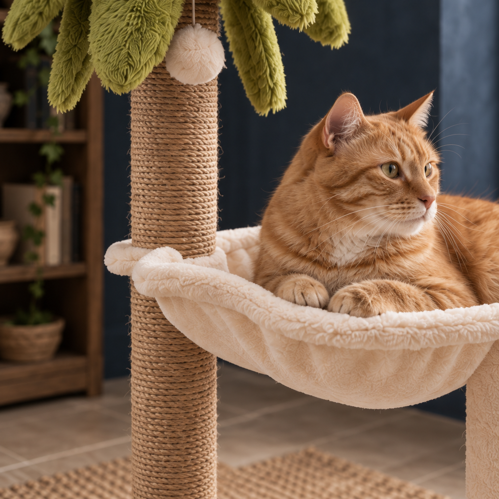 Marlow two-level cat tree tower with sisal-wrapped posts, close detail of the material