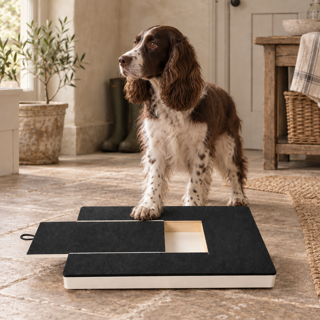 Bramble tilting dog nail file board, weighted wooden base, adjustable locking angle