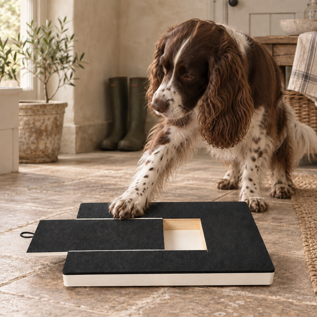 Bramble tilting dog nail file board, weighted wooden base, adjustable locking angle