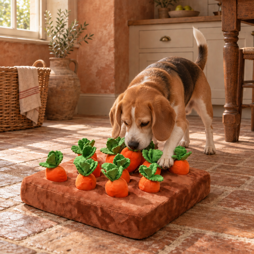 Kestrel plush dog snuffle mat with pull-out carrot toys