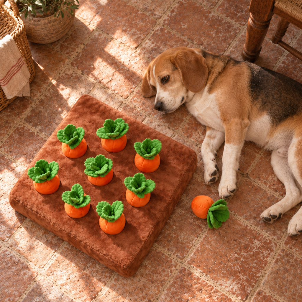 Kestrel plush dog snuffle mat with pull-out carrot toys