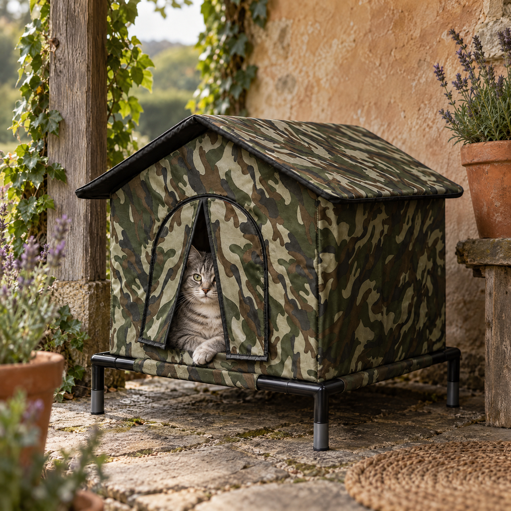 Norbury Foldable Outdoor Cat House for Gardens with Sloped Roof – in a British home | The Fernby