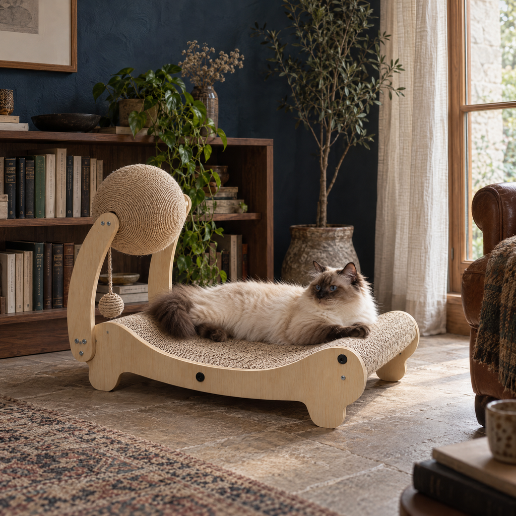 Ashdown Raised Cat Scratcher Lounge for Indoor Cats with Sisal Base – in a British home | The Fernby