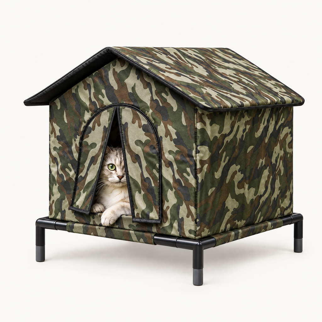Norbury Foldable Outdoor Cat House for Gardens with Sloped Roof – studio hero | The Fernby