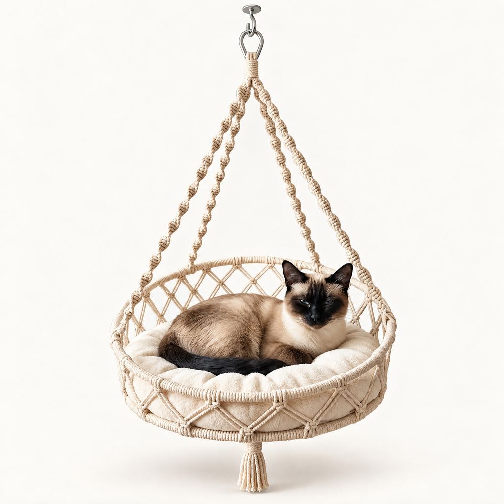 Nutley Hanging Macrame Cat Hammock for Indoor Cats with Soft Cushion – studio hero | The Fernby