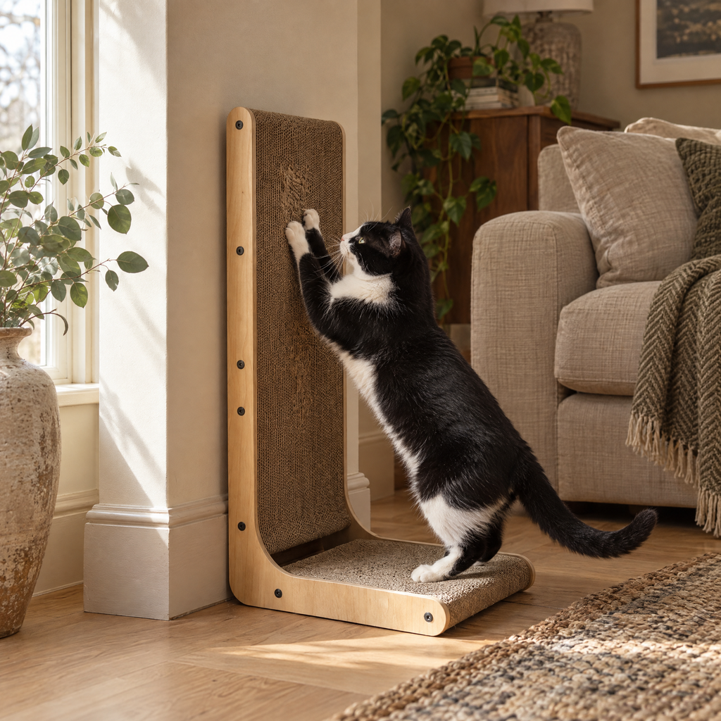 Wold L-Shaped Corner Cat Scratcher for Indoor Cats with Dense Card – in a British home | The Fernby