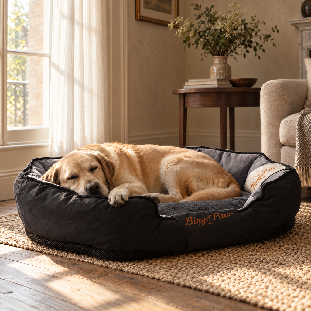 Lyndon Waterproof Dog Sofa Bed for Large Breeds with Bolster Sides – close detail | The Fernby
