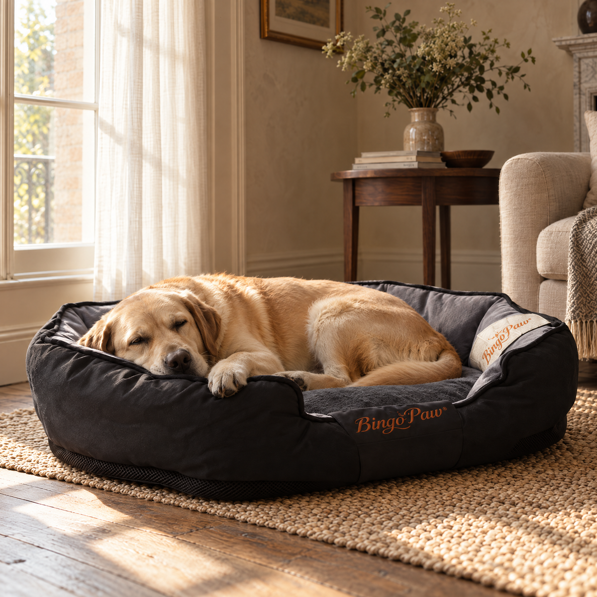 Lyndon Waterproof Dog Sofa Bed for Large Breeds with Bolster Sides – close detail | The Fernby
