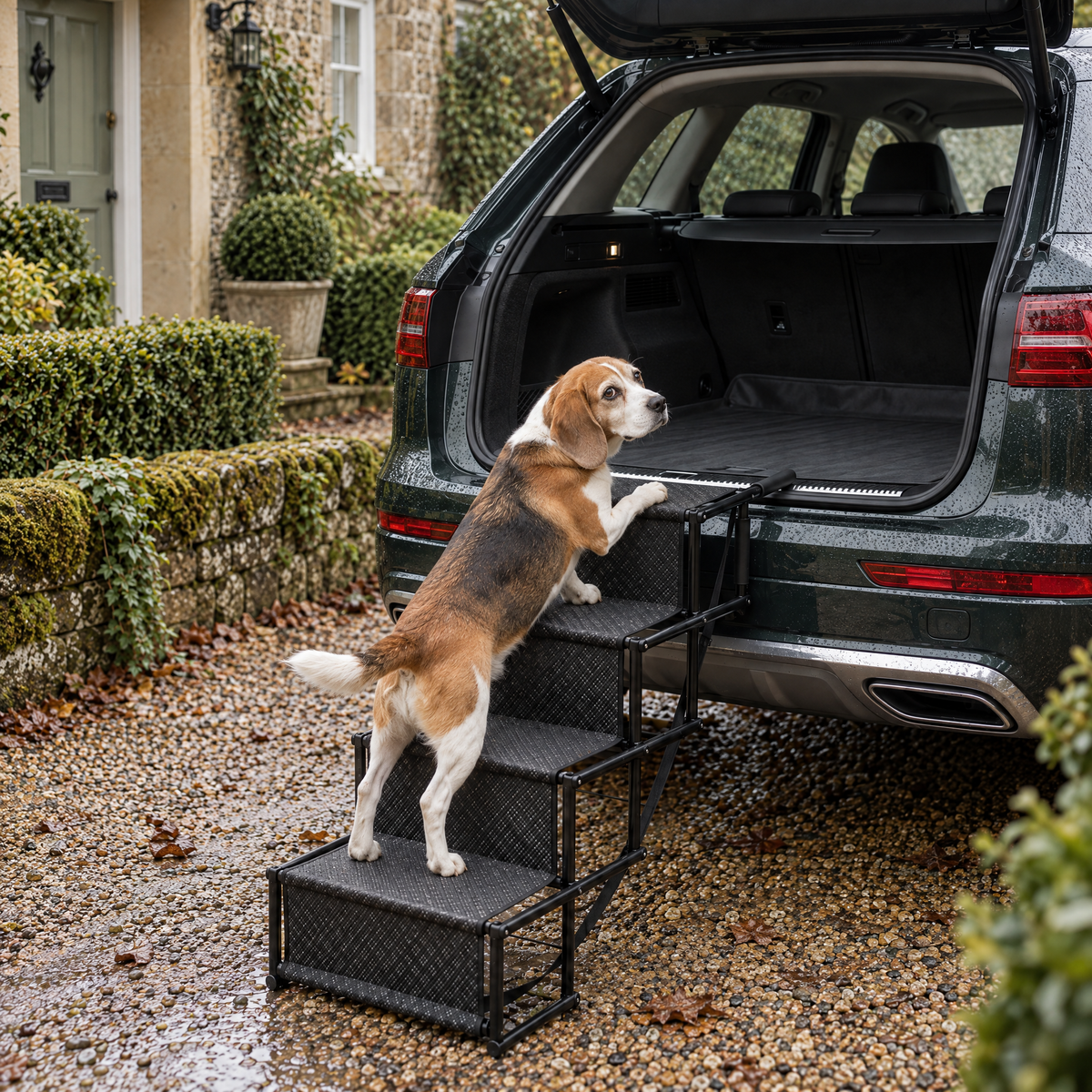 Bourne Foldable Dog Car Stairs for Boot Access with Wide Steps – room view | The Fernby