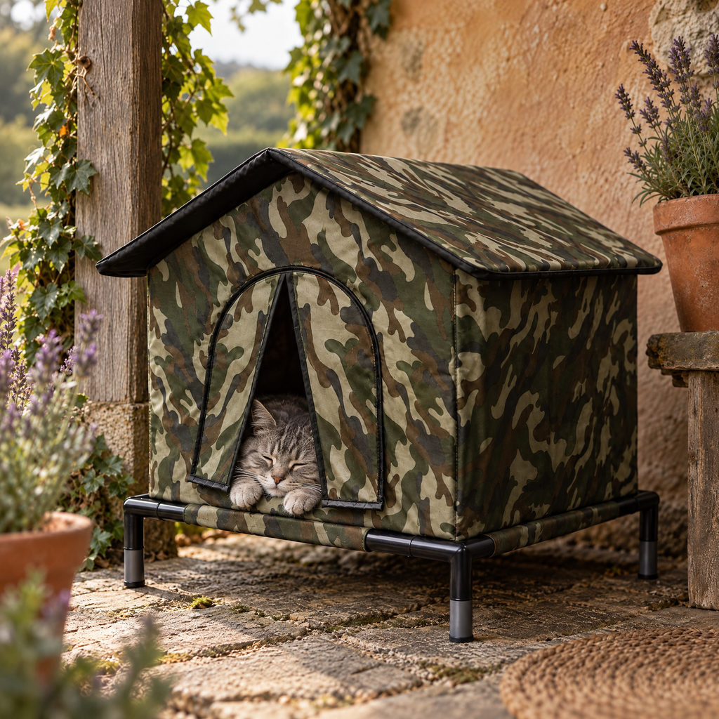 Norbury Foldable Outdoor Cat House for Gardens with Sloped Roof – close detail | The Fernby