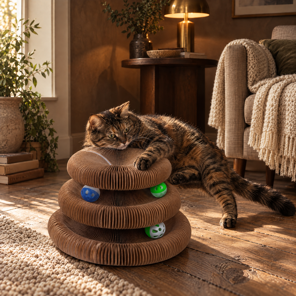 Bewick Foldable Cat Scratcher Pad for Indoor Cats with Compact Fold – room view | The Fernby