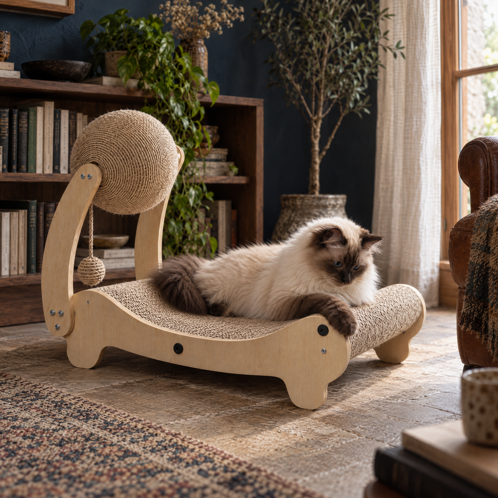 Ashdown Raised Cat Scratcher Lounge for Indoor Cats with Sisal Base – close detail | The Fernby