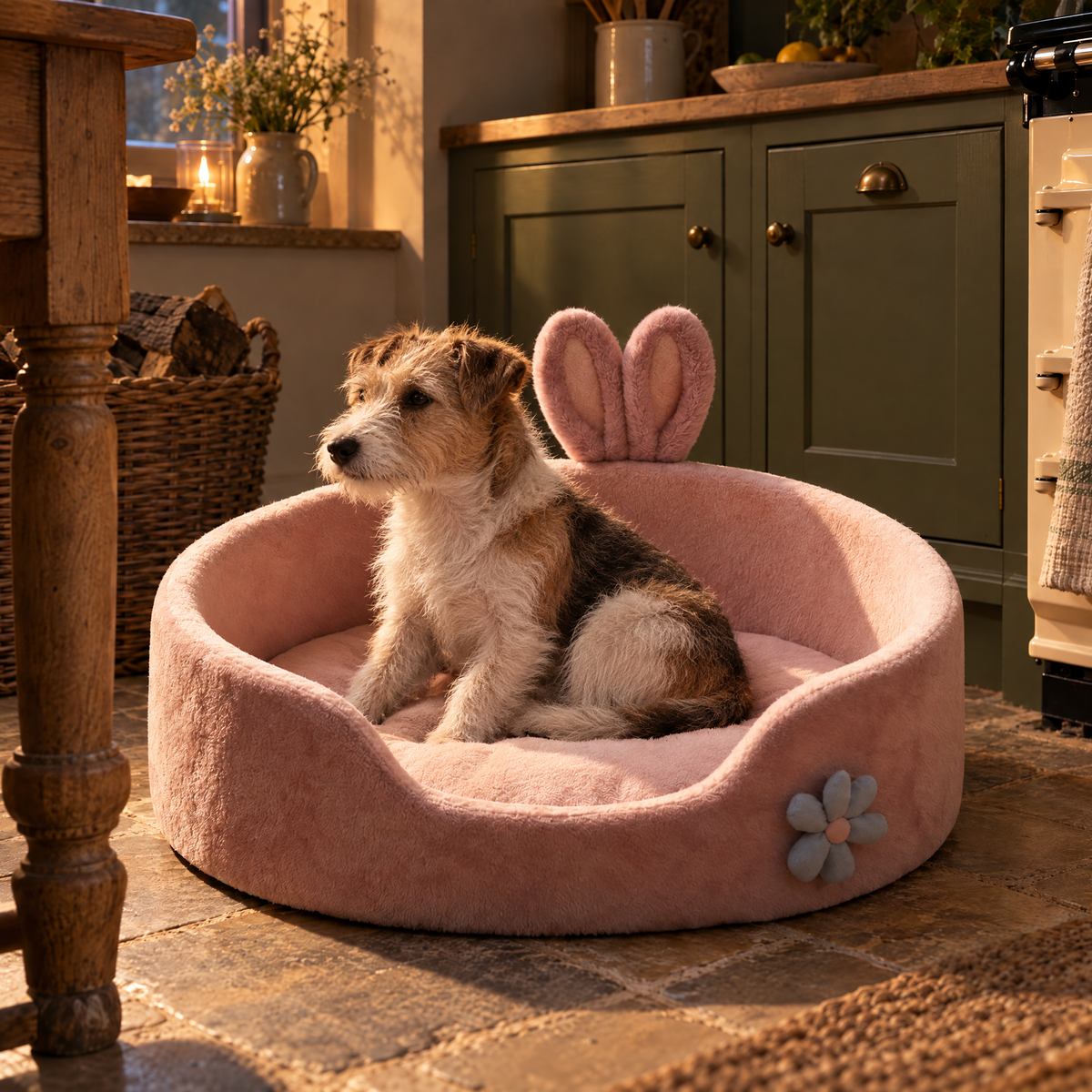 Orwell Warm Fleece Pet Bed for Cats and Small Dogs with Deep Filling – room view | The Fernby