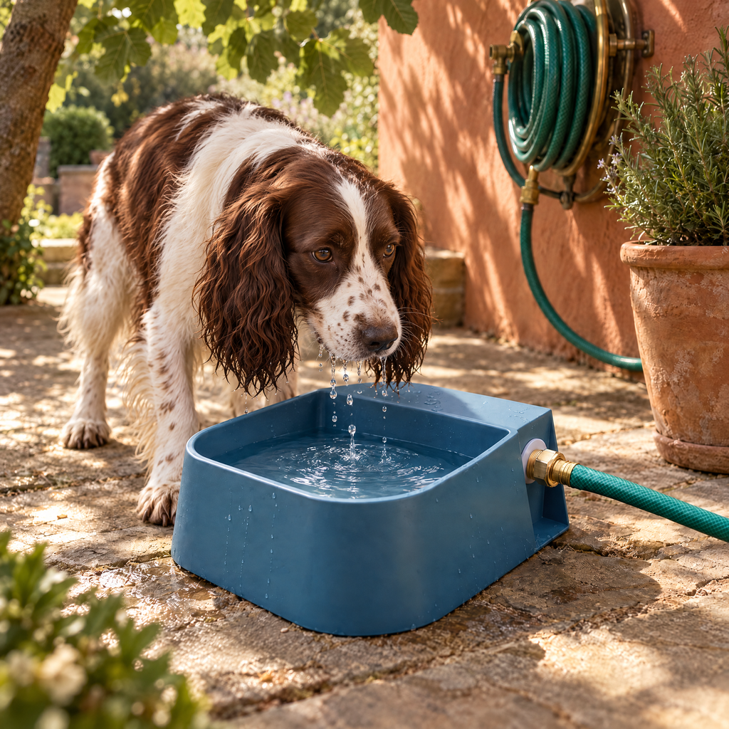 Lynmouth Automatic Dog Water Bowl for Garden Days with Float Valve – close detail | The Fernby